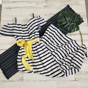 Eliza J Cold Shoulder Striped Maxi Dress Navy White Size 14